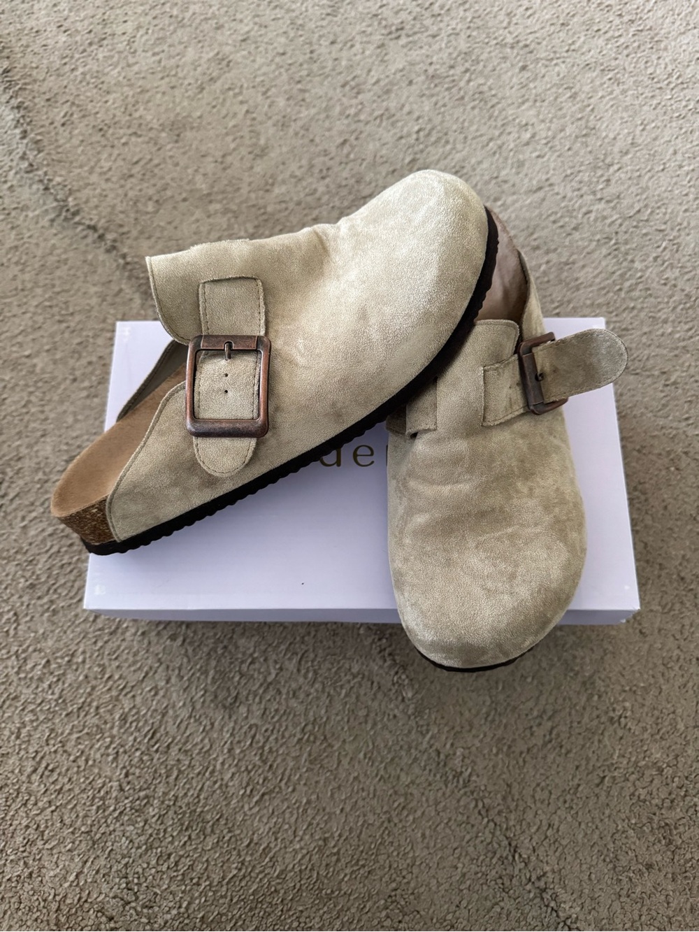 Madden Girl Beige Suede Mule Flats with Buckle